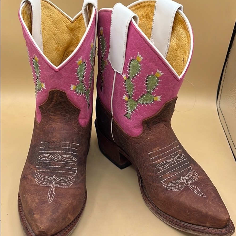 Macie Bean size 2 Girl’s cowboy Western  boots  prickled pink and brown VGUC